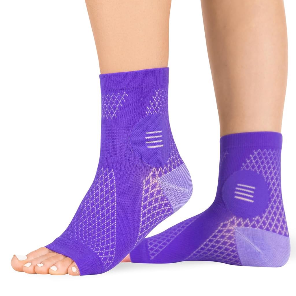HANNEA 1Pair Ankle Compression Sleeve, Compression Socks for Plantar Fasciitis, Achilles Tendonitis Relief, Open-Toe Foot Sleeves for Men and Women for Foot Swelling, Fatigue & Sprain, M(Purple) HANNEA 1Pair Ankle Compression Sleeve, Compression Socks for Plantar Fasciitis, Achilles Tendonitis Relief, Open-Toe Foot Sleeves for Men and Women for Foot Swelling, Fatigue & Sprain, M(Purple)